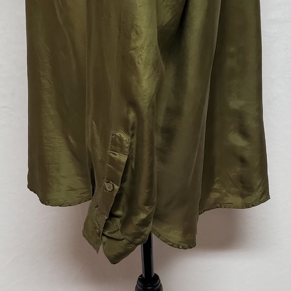 Vintage 90s IOU Silk Olive Oversized Button Up Hi-low Tunic Blouse Mini Dress M - Picture 9 of 13